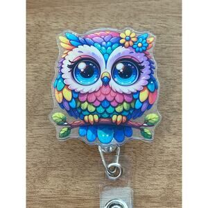 Colorful Owl Retractable ID Badge Snap Holder Clip Teacher Nurse Doctor